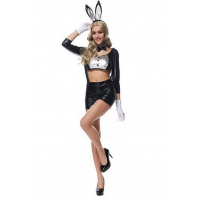 Black Bunny Bunny suit patent leather strap cute Bunny costumes bar ds interest suit.