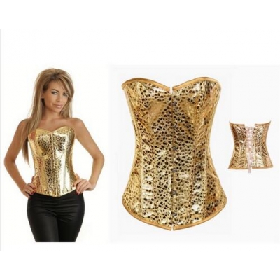 Sexy Women Lace up Shining Golden Corset Bustier Lingerie Overbust