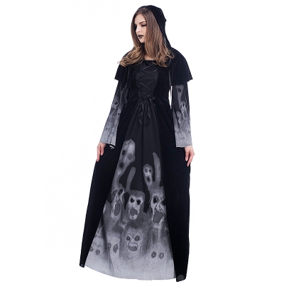 Halloween new skeleton printing witch long vampire dress queen dress