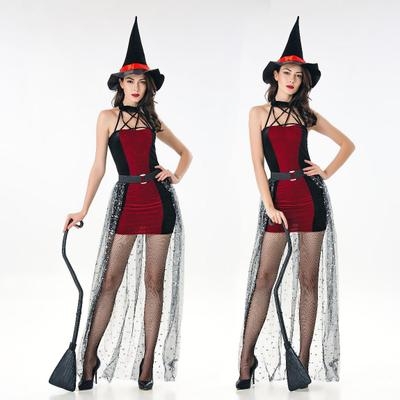 Halloween Wine Red Sexy Witch Witch Costume Halloween Party Party Stage Costume with sock