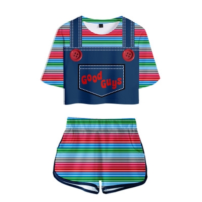Good guys chucky fake two-piece 3D printed short-sleeved shorts suit summer women's tide