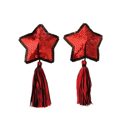 Five-pointed star breast stickers sexy sequins black and red mixed fringed breast stickers underwear blood drops female products