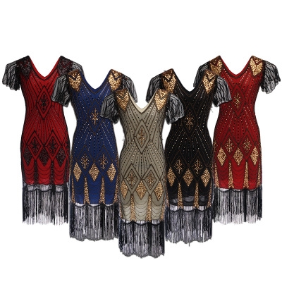 Hot selling European and American high-end sequin dress costume 1920 retro sequin dress