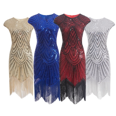 Quality explosion models fringed woven sequin dress 1920 retro European and American movie dress skirt