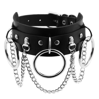 European and American style personality exaggerated PU leather collar necklace Punk street shooting nightclub O-ring chain clavicle chain neck collar