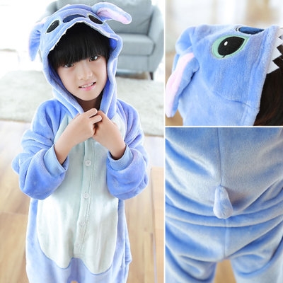 Children's Stitch Flannel Animal Stitch One-Piece Pajamas Long Sleeve Cartoon