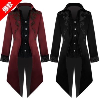 European and American new style tuxedo, medieval retro clothing mid-length punk men's coat