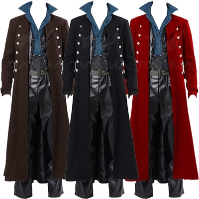 Medieval Steampunk Retro Gothic Coat Windbreaker Jacket Victorian Uniform Long Section