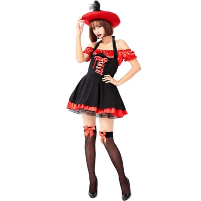 Halloween costume carnival party carnival red and black pirate ship first mate sailor costume British pirate costume