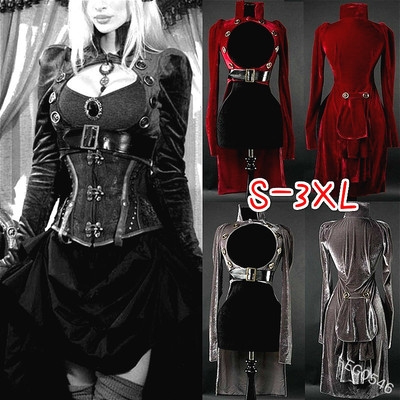 2021 European and American medieval retro high-necked long-sleeved dense velvet rivet hollow tuxedo skirt female