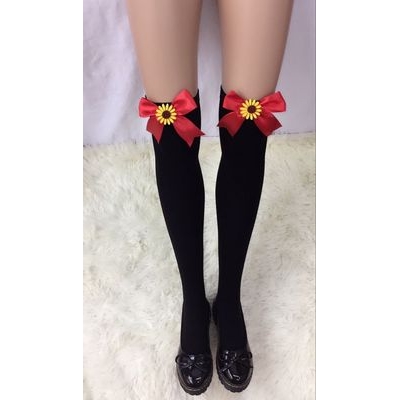 Sexy long tube with bowknot black and white socks Christmas doll socks thigh socks over the knee cute socks