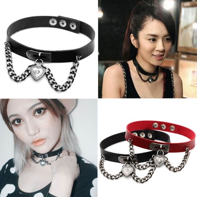 European and American punk Harajuku style heart-shaped lock leather collar neckband