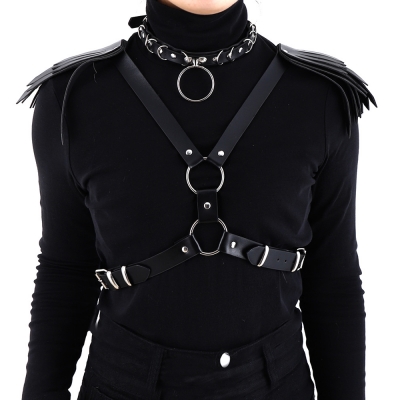 Double-shoulder leather armor shoulder clothes adjustable body corset straps shoulder armor buckle tights