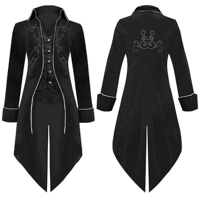 2022 European and American new Halloween tuxedo medieval retro clothing mid-length punk men's coat