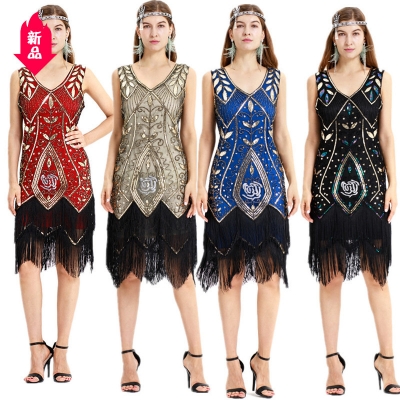 Explosive women's 1920s retro dress series hand-woven sequin dress fringed wedding evening dress