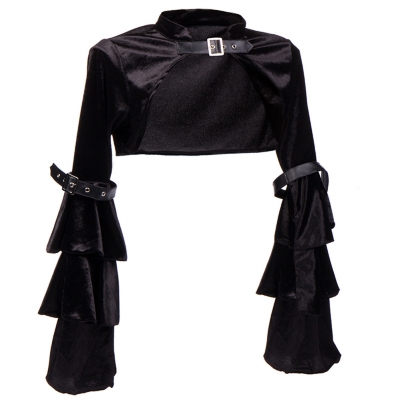2022 new black tassel stand-up collar top is thin, navel long-sleeved slim velvet short jacket wome