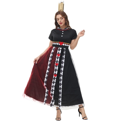 Halloween Costumes Poker Queen Red Queen Colorblock Dresses Alice in Wonderland Stage Characters