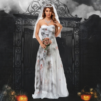 2022 halloween bloody ghost bride costume ink smudge vampire cosplay costume