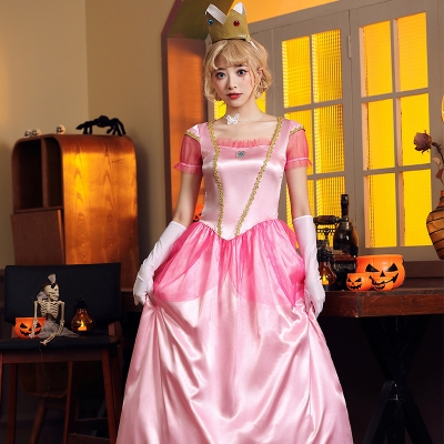 Halloween costume pink mushroom kingdom princess dress game character pink princess xosplay clothes