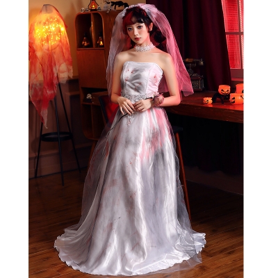 Halloween Costume Ghost White Ghost Bride Horror Bloodstained Dress Art Photo Mummy Mummy Long Dress