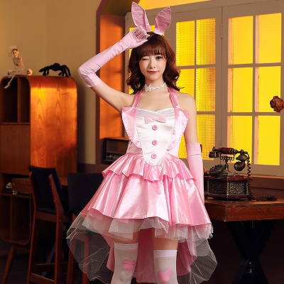 Bunny Girl Bunny Girl Pink Puffy Tuxedo Dress Night Bar Party Bunny Stage Costume