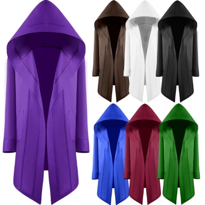 The new medieval men's coat hot -selling solid color hooded long cardigan top color