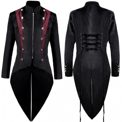 New retro color -colored strap zipper long medieval court velvet swallow tail clothes