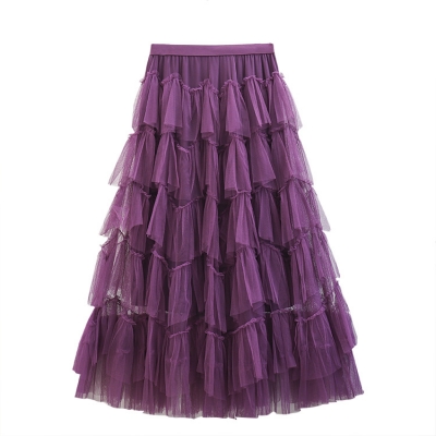 Multi -layered large mesh cake skirt panton skirt mid -length high waist thin fairy yam skirt 2022 spring new