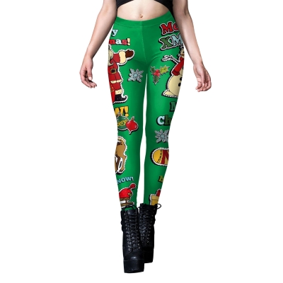 European and American Christmas new women's yoga leggings Christmas striped umbrella handle Digital printing pants children ​