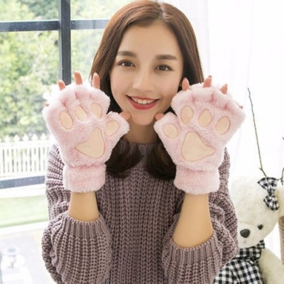 Winter cartoon cat's claws with rope warm glove men and women Korean version of cute girls dew fingers