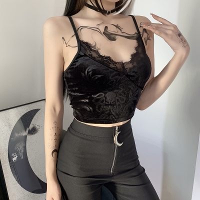 Dark tied women's bra personality lace lace suspender top European and American summer sexy crop vest