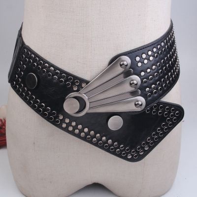 Punk style rivet elastic women's belt elastic fashion everything wide waist cover delicate women's belt decoration wide waist cover