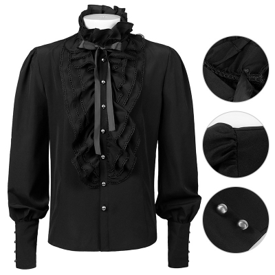 2023 New European and American men's fold shirt medieval clothing steam steaming Victoria top