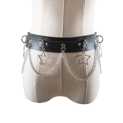 Hot selling European and American punk sexy pentagram belt metal chain tassel waist chain personality belt accessories