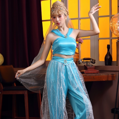 Halloween costume sky blue dance costume belly dance separate style Arabian Nights Stories princess costume