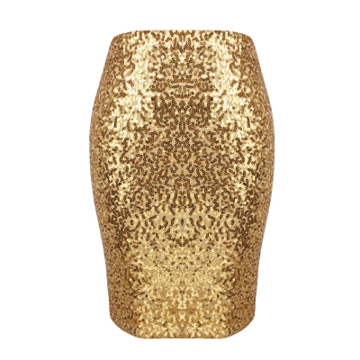 New product temperament fashion solid color sequin half skirt party banquet shiny high waist Slimming pencil skirt