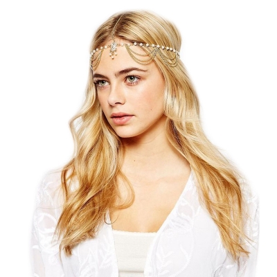 Temperament European and American retro headdress fashion pearl layer tassel hairband hair accessories hair chain pearl headband