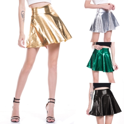 Europe and the United States new nightclub stage solid color performance clothes fashion PU umbrella skirt women's pleated skirt