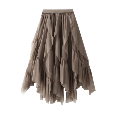 Lotus leaf gauze skirt skirt female 2023 spring high waist small, net gauze skirt half skirt