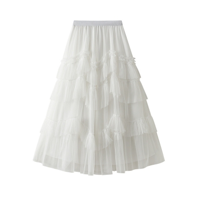 Cake skirt spring new mesh long skirt design half -body skirt wild mesh splicing puff skirt