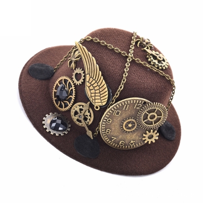 Steampunk Brown small hat Retro lolita Top Hat Accessory Gear male gay cosplay hairpin