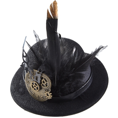 Steampunk Steam Retro gear Goth feather dial pointer small top hat hairpin hair accessories