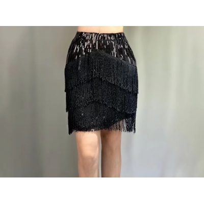 Fashion new everything match socialite temperament elegant heavy industry nail bead sequin fringed skirt A-line skirt