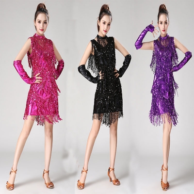 Latin dance tassel skirt Sleeveless sequin tassel Latin dance costume competition dress Latin dance dance performance