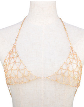 European and American exaggerated accessories sexy summer gold and silver mesh Chain bra Body Chain female