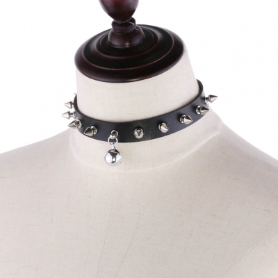 Punk Street Pat Rivet point nail collarbone chain choker Goth needle buckle soft sister PU leather necklace small fresh bell collar