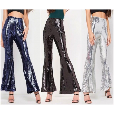 New European and American sexy nightclub women's multi-color sequin flared trousers