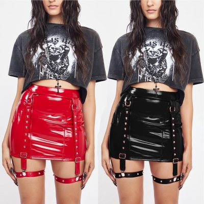 Sexy Spice Girl nightclub leather skirt millennium style PU leather street trend package hip skirt short female