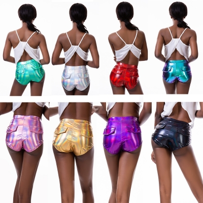 New laser phantom hot pants sexy shorts bright leather patent leather nightclub stage performance pants for women