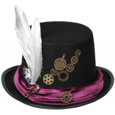 Explosive steampunk top hat gear flannel feather retro heavy industry hat headwear